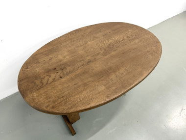 Table ovale à pieds en T, chêne massif, travail d'étudiant en ébénisterie, France, années 1990, vue 4
