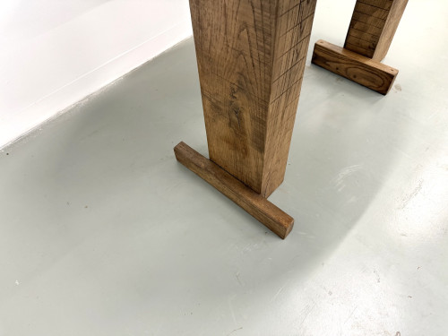 Table ovale à pieds en T, chêne massif, travail d'étudiant en ébénisterie, France, années 1990, vue 5