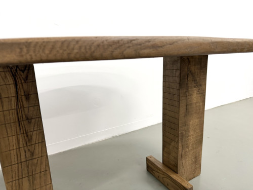 Table ovale à pieds en T, chêne massif, travail d'étudiant en ébénisterie, France, années 1990, vue 6