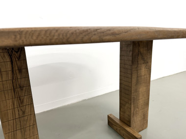 Table ovale à pieds en T, chêne massif, travail d'étudiant en ébénisterie, France, années 1990, vue 6