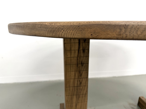 Table ovale à pieds en T, chêne massif, travail d'étudiant en ébénisterie, France, années 1990, vue 7