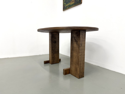 Table ovale à pieds en T, chêne massif, travail d'étudiant en ébénisterie, France, années 1990, vue 8