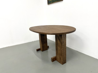 Table ovale à pieds en T, chêne massif, travail d'étudiant en ébénisterie, France, années 1990, vue 9