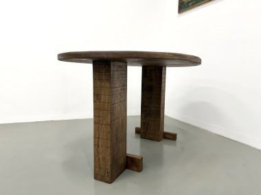 Table ovale à pieds en T, chêne massif, travail d'étudiant en ébénisterie, France, années 1990, vue 13