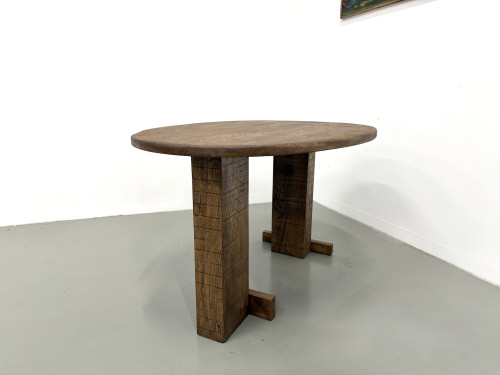 Table ovale à pieds en T, chêne massif, travail d'étudiant en ébénisterie, France, années 1990, vue 14