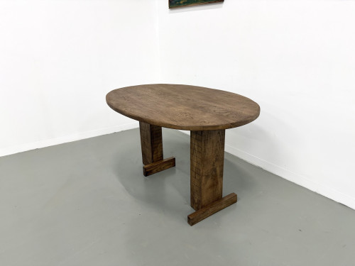 Table ovale à pieds en T, chêne massif, travail d'étudiant en ébénisterie, France, années 1990, vue 16
