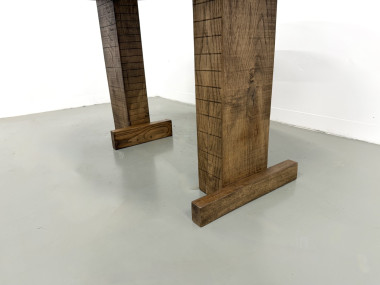 Table ovale à pieds en T, chêne massif, travail d'étudiant en ébénisterie, France, années 1990, vue 17