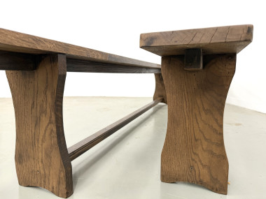 Paire de bancs en chêne massif, pieds en aile, France, années 1970, vue 12