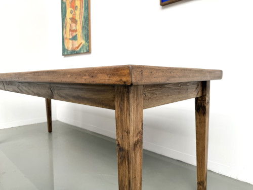 Table de ferme en hêtre, pieds fuseaux, France, années 1970, vue 9