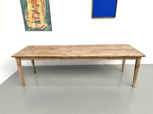 Table de ferme en pin massif, pieds fuseaux, France, années 1950, vue 3