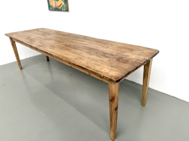 Table de ferme en pin massif, pieds fuseaux, France, années 1950, vue 5