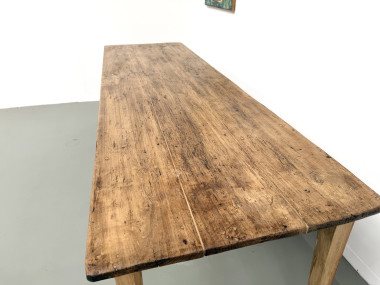 Table de ferme en pin massif, pieds fuseaux, France, années 1950, vue 8