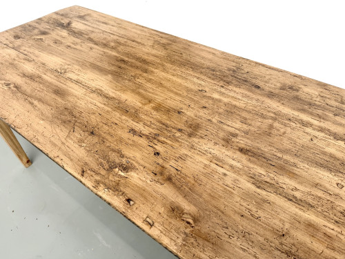 Table de ferme en pin massif, pieds fuseaux, France, années 1950, vue 11