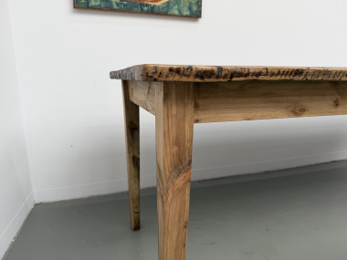 Table de ferme en pin massif, pieds fuseaux, France, années 1950, vue 15