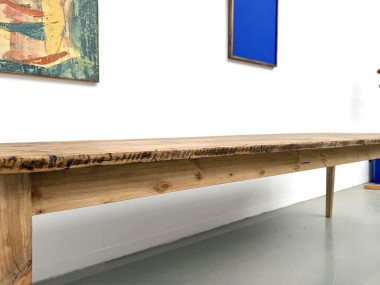 Table de ferme en pin massif, pieds fuseaux, France, années 1950, vue 17