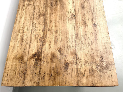 Table de ferme en pin massif, pieds fuseaux, France, années 1950, vue 18