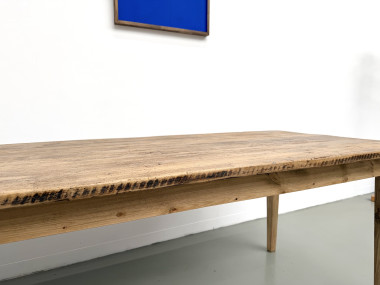 Table de ferme en pin massif, pieds fuseaux, France, années 1950, vue 20