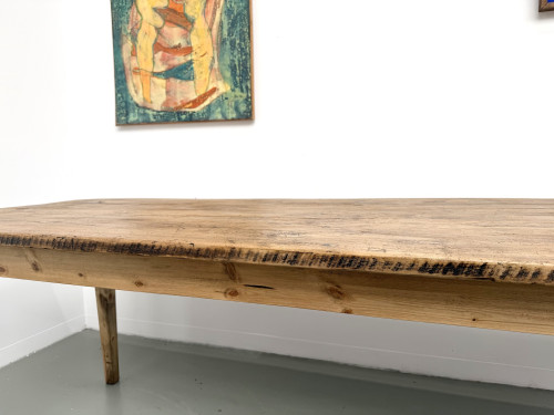Table de ferme en pin massif, pieds fuseaux, France, années 1950, vue 21