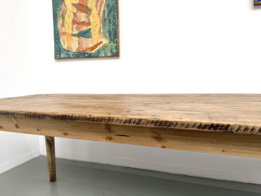 Table de ferme en pin massif, pieds fuseaux, France, années 1950, vue 21