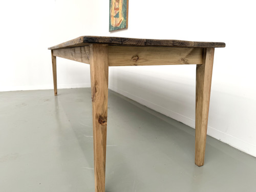 Table de ferme en pin massif, pieds fuseaux, France, années 1950, vue 26