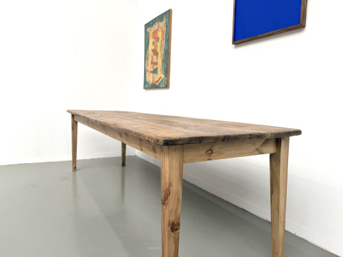 Table de ferme en pin massif, pieds fuseaux, France, années 1950, vue 27
