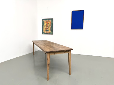 Table de ferme en pin massif, pieds fuseaux, France, années 1950, vue 28