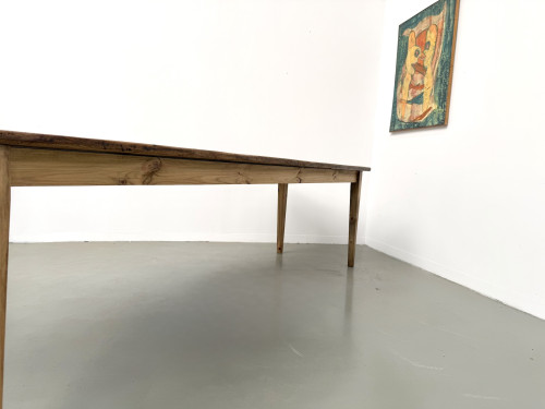 Table de ferme en pin massif, pieds fuseaux, France, années 1950, vue 29