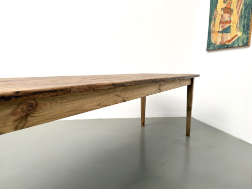 Table de ferme en pin massif, pieds fuseaux, France, années 1950, vue 30