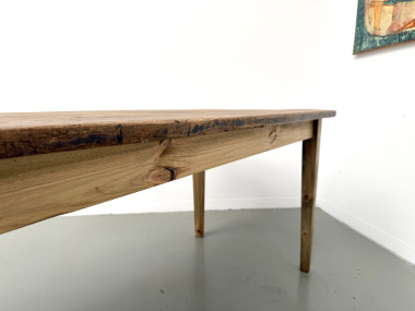 Table de ferme en pin massif, pieds fuseaux, France, années 1950, vue 31