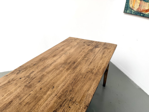Table de ferme en pin massif, pieds fuseaux, France, années 1950, vue 33