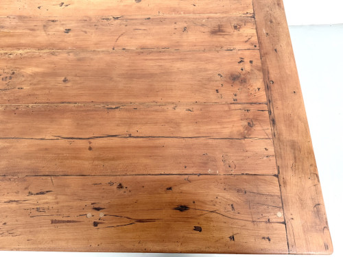 Table de ferme en merisier massif, un tiroir, entretoise basse, France, années 1950, vue 10