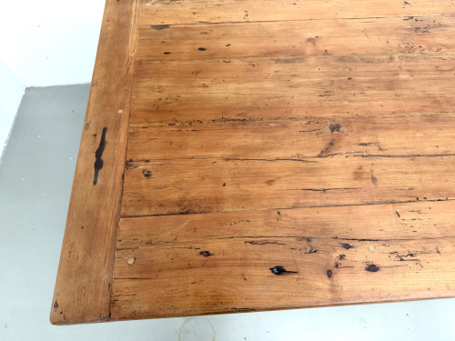 Table de ferme en merisier massif, un tiroir, entretoise basse, France, années 1950, vue 14