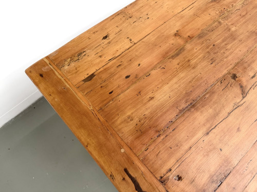Table de ferme en merisier massif, un tiroir, entretoise basse, France, années 1950, vue 15