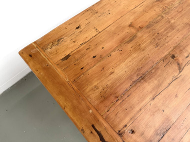 Table de ferme en merisier massif, un tiroir, entretoise basse, France, années 1950, vue 15