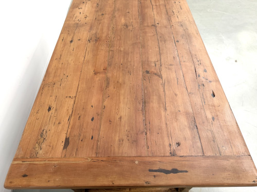 Table de ferme en merisier massif, un tiroir, entretoise basse, France, années 1950, vue 16