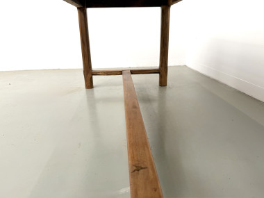 Table de ferme en merisier massif, un tiroir, entretoise basse, France, années 1950, vue 26
