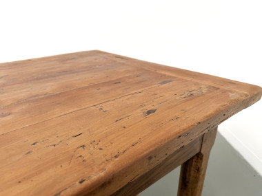 Table de ferme en merisier massif, un tiroir, entretoise basse, France, années 1950, vue 32