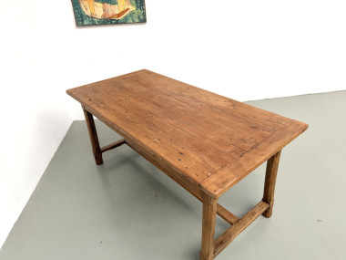 Table de ferme en merisier massif, un tiroir, entretoise basse, France, années 1950, vue 36