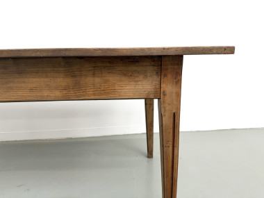 Table de ferme en pin massif, deux tiroirs, pieds cannelés, France, années 1950, vue 7