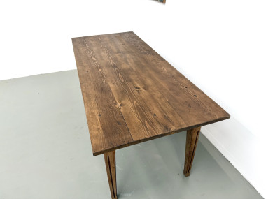 Table de ferme en pin massif, deux tiroirs, pieds cannelés, France, années 1950, vue 18
