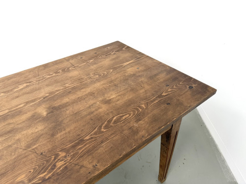 Table de ferme en pin massif, deux tiroirs, pieds cannelés, France, années 1950, vue 23