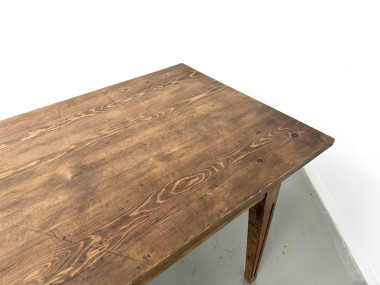 Table de ferme en pin massif, deux tiroirs, pieds cannelés, France, années 1950, vue 23
