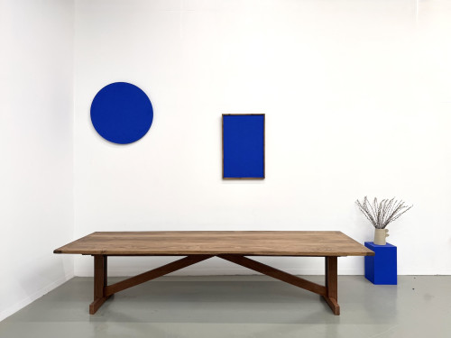 Grande table de réfectoire en pin et hêtre massif, piètement en X, France, années 1970, vue 2