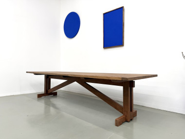 Grande table de réfectoire en pin et hêtre massif, piètement en X, France, années 1970, vue 4