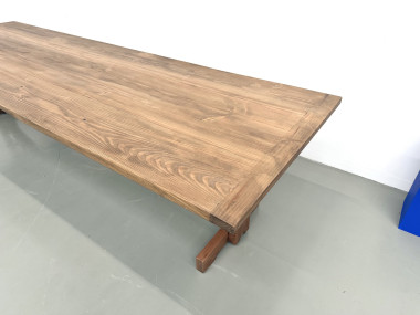 Grande table de réfectoire en pin et hêtre massif, piètement en X, France, années 1970, vue 5