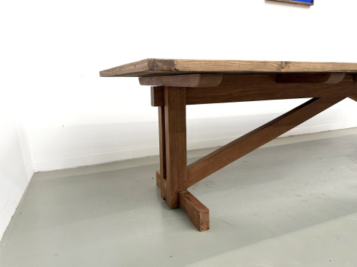 Grande table de réfectoire en pin et hêtre massif, piètement en X, France, années 1970, vue 12