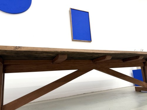 Grande table de réfectoire en pin et hêtre massif, piètement en X, France, années 1970, vue 14