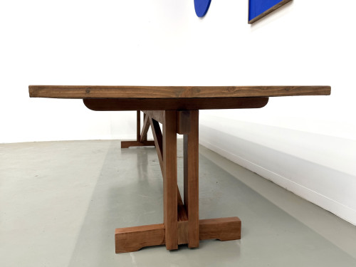 Grande table de réfectoire en pin et hêtre massif, piètement en X, France, années 1970, vue 15
