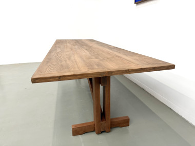 Grande table de réfectoire en pin et hêtre massif, piètement en X, France, années 1970, vue 16