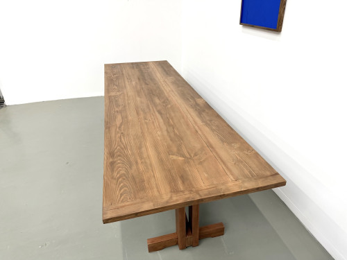 Grande table de réfectoire en pin et hêtre massif, piètement en X, France, années 1970, vue 17